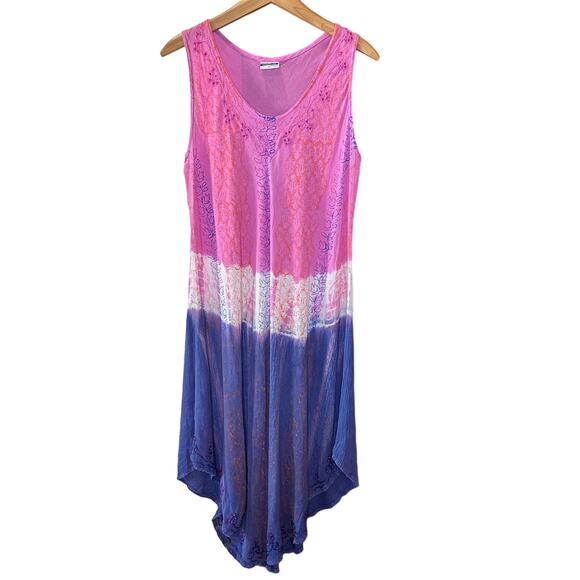 Shoreline Multicolor Tie Dye Hippie Bohemian Embroidered Beaded Thin Dress Sz 1X - Picture 1 of 6